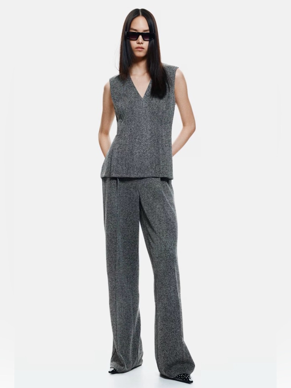 H&M dark gray herringbone set NWT